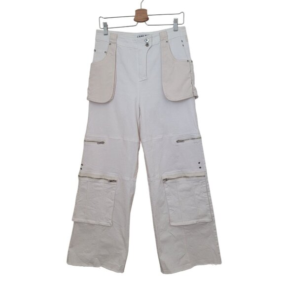 I.AM.GIA Pants - I.AM.GIA. BLAZE Raw Hem High Waisted Cargo Streetwear Pants Cream Women’s Sz L